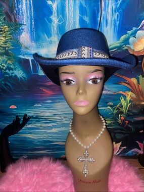 Women's Navy Blue Decorative Trim Felt Hat